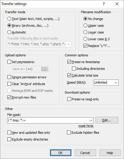 WinSCP צילום מסך של ממשק 4